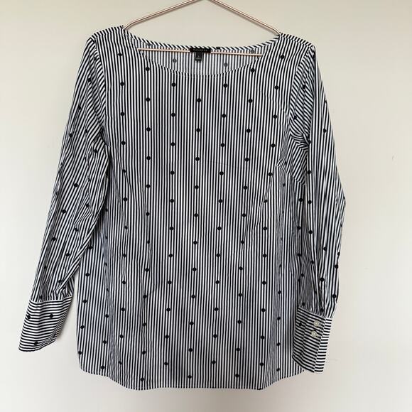 Talbots Womens Top Large Black Stripes Polka Dots Side Zipper Office Career - Picture 1 of 6